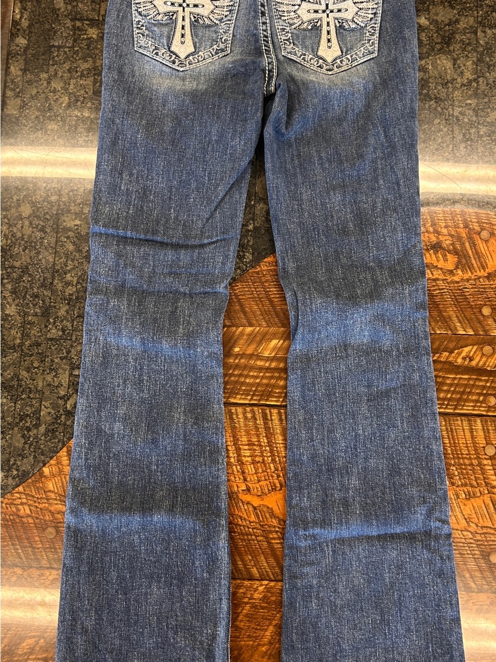 Miss Me Blue Denim Jeans with Embroidered Waistband - Picture 3 of 6